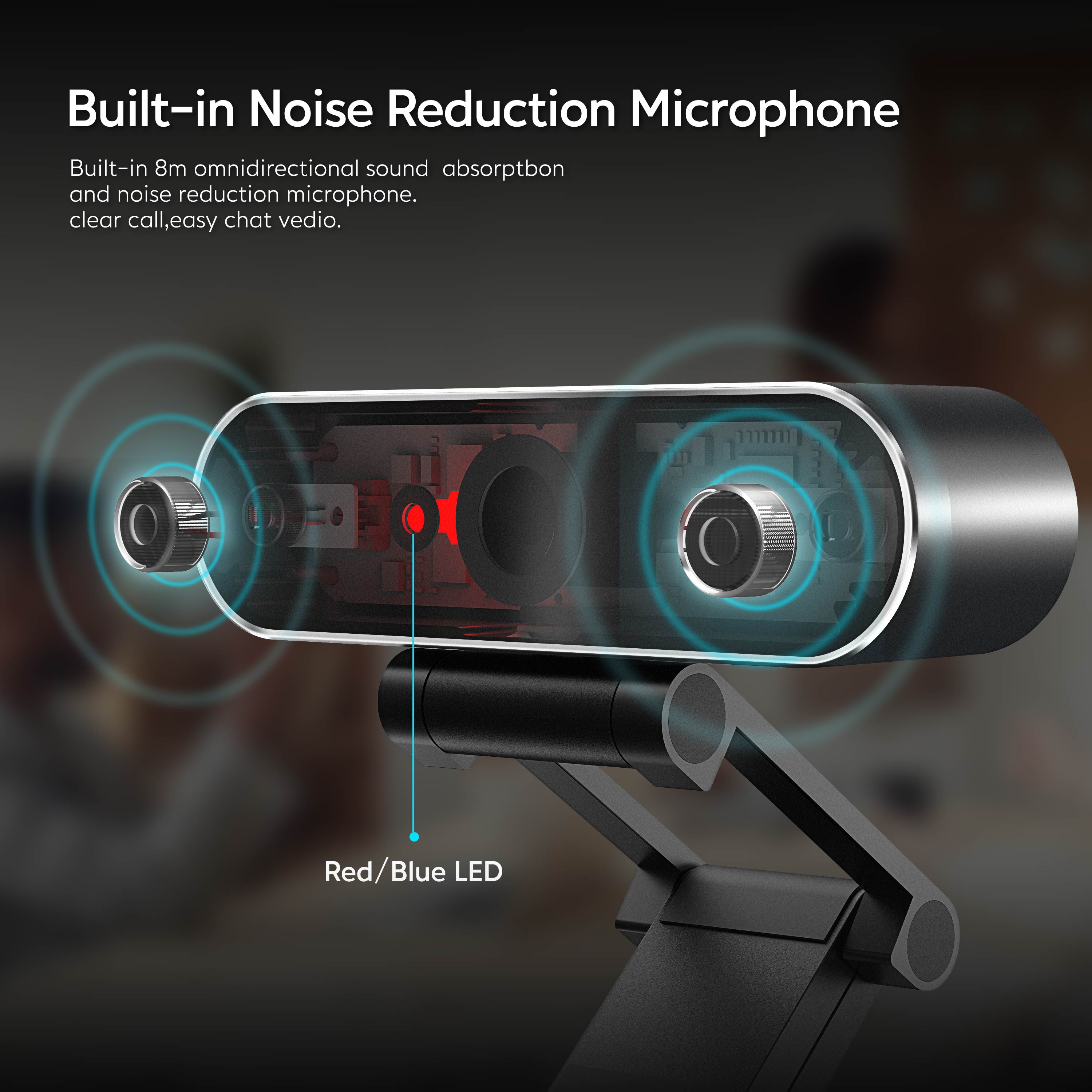 webcam with built-in microphone to reduce noise 